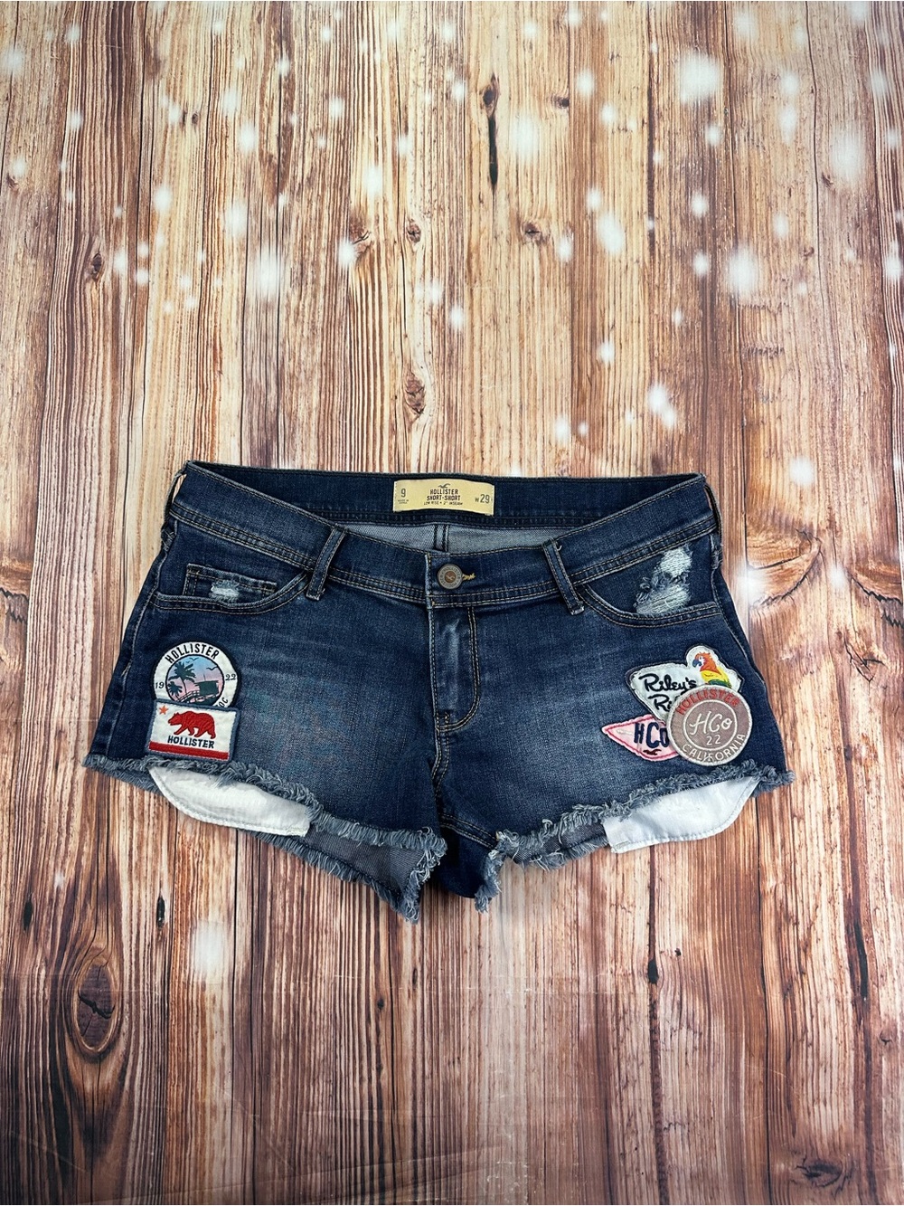 Hollister Low Rise Dark Blue Denim Patchwork Women's Shorts Size 9  (W-29)